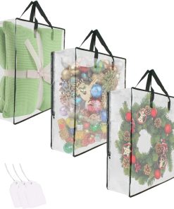 3 Pack Clear Bags with Zipper and Handles. Halloween Christmas Wreath Storage. Gift Bag Organizer. Moving Boxes Alternative. Under the Bed Storage